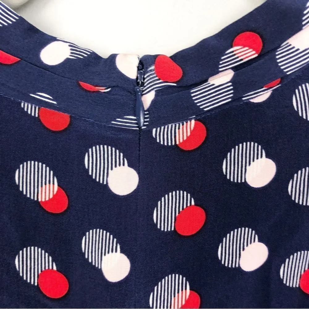 KATE SPADE | Villa Polka Dot Faux Wrap Silk Dress Blue Red Women’s Size 8